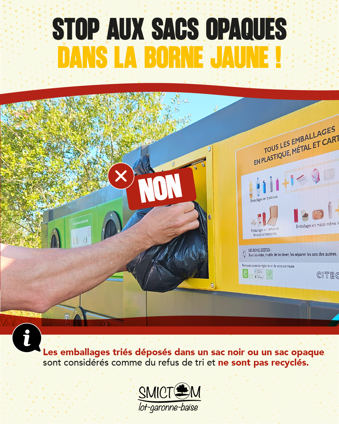 Erreur tri Sacs dans bac jaune NON